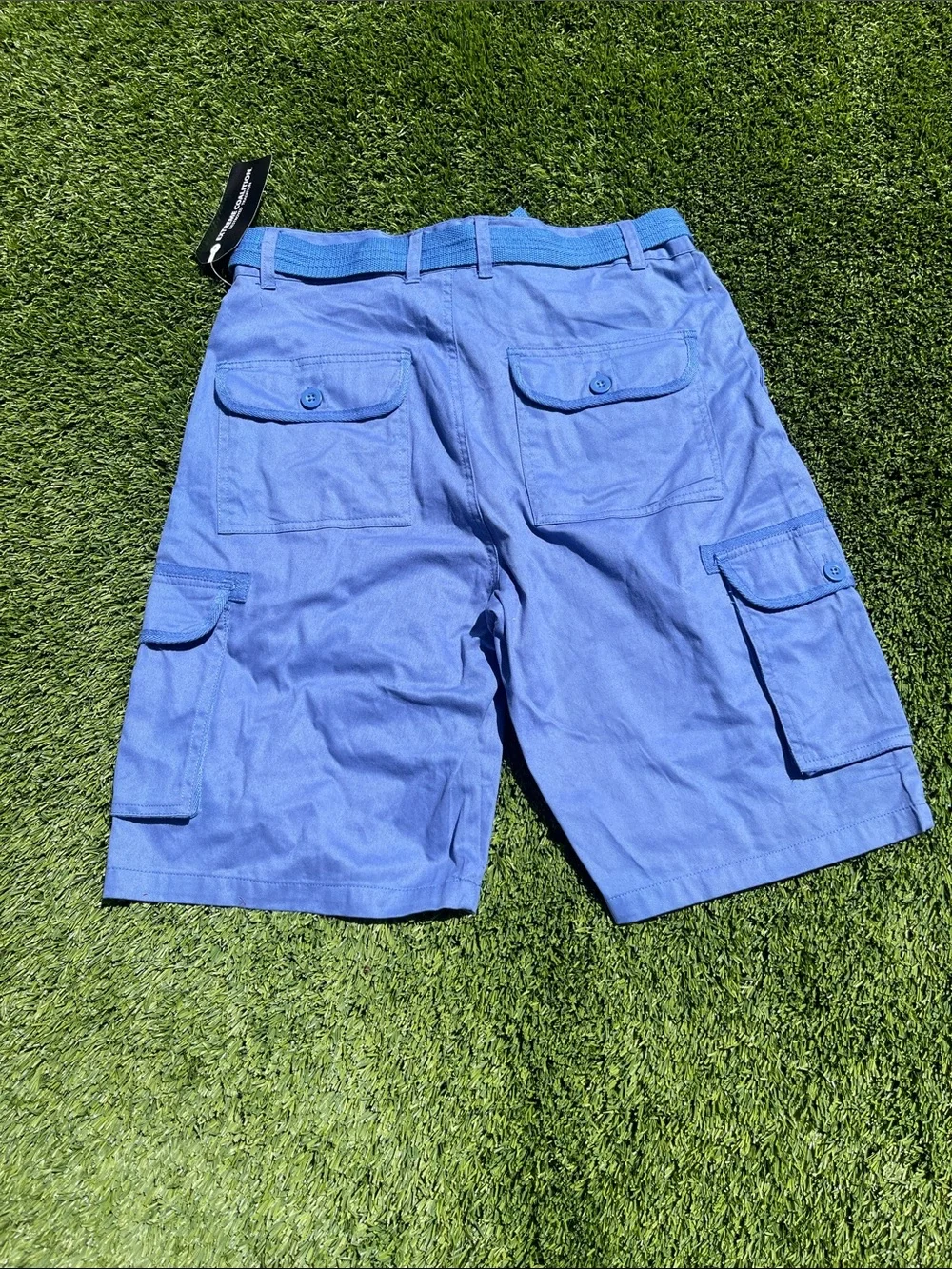Classic Blue Cargo Shorts with Integrated Web Belt